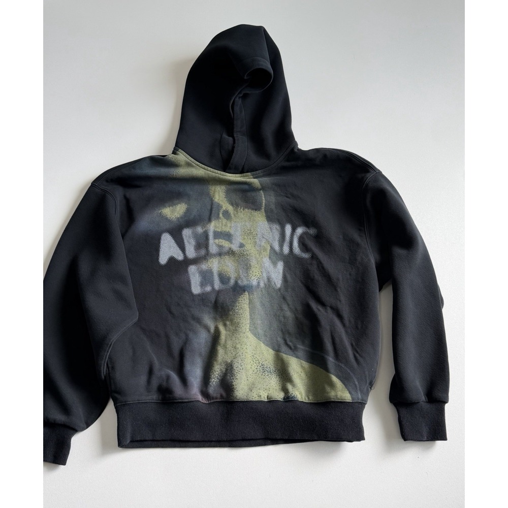 Aelfric Eden Thermal Print Hoodie XS Black Oversized Streetwear Pullover